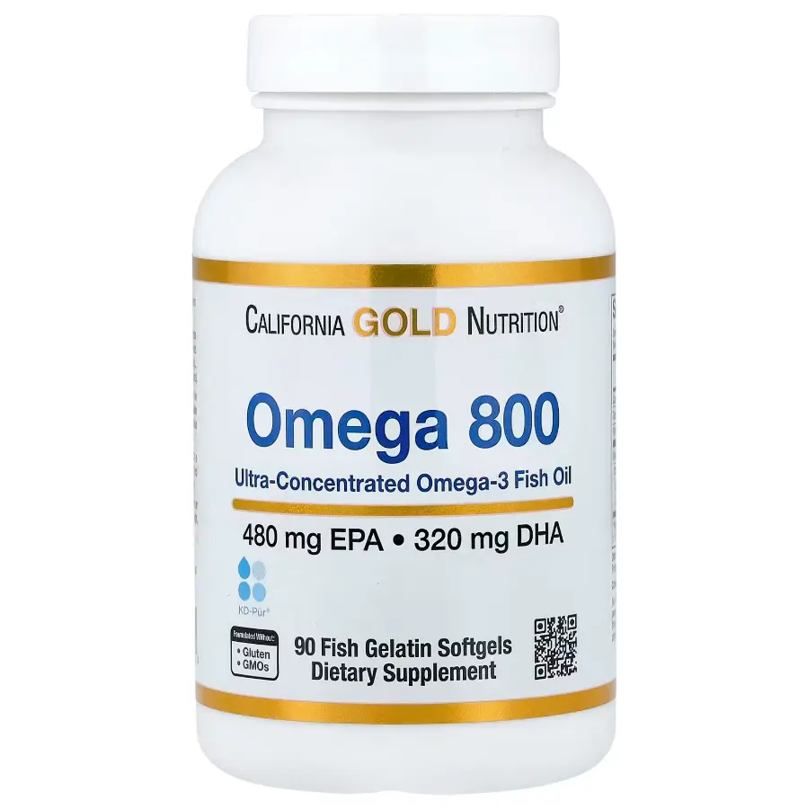 California Gold Nutrition, Omega 800 Ultra-Concentrated Omega-3 Fish Oil, kd-pur Triglyceride Form, 90 Fish Gelatin Softgels (1,000 mg per Softgel)