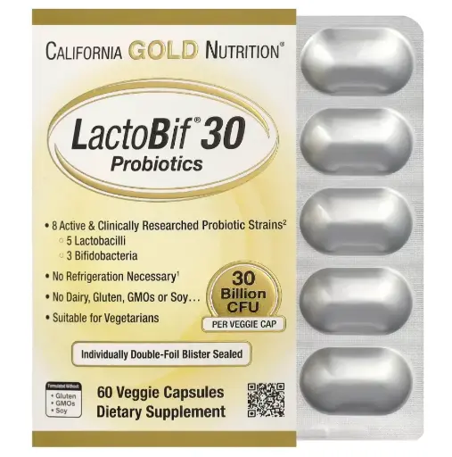 California Gold Nutrition, LactoBif® 30 Probiotics, 30 Billion CFU, 60 Veggie Capsules