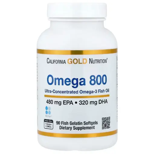 California Gold Nutrition, Omega 800 Ultra-Concentrated Omega-3 Fish Oil, kd-pur Triglyceride Form, 90 Fish Gelatin Softgels (1,000 mg per Softgel)